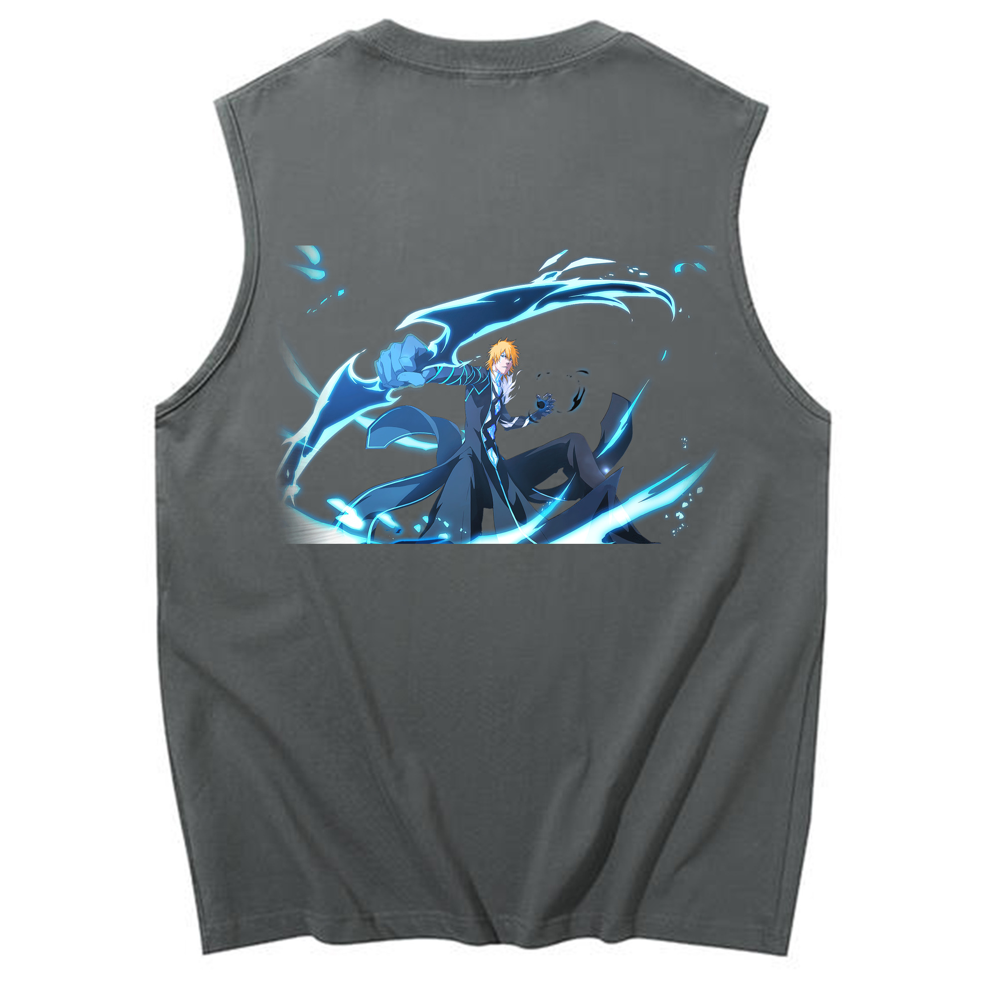 （画像用） ブリーチ 黒崎一護（くろさき いちご）BLEACH Kurosaki Ichigo コットン100％タンクトップ（背面プリント）